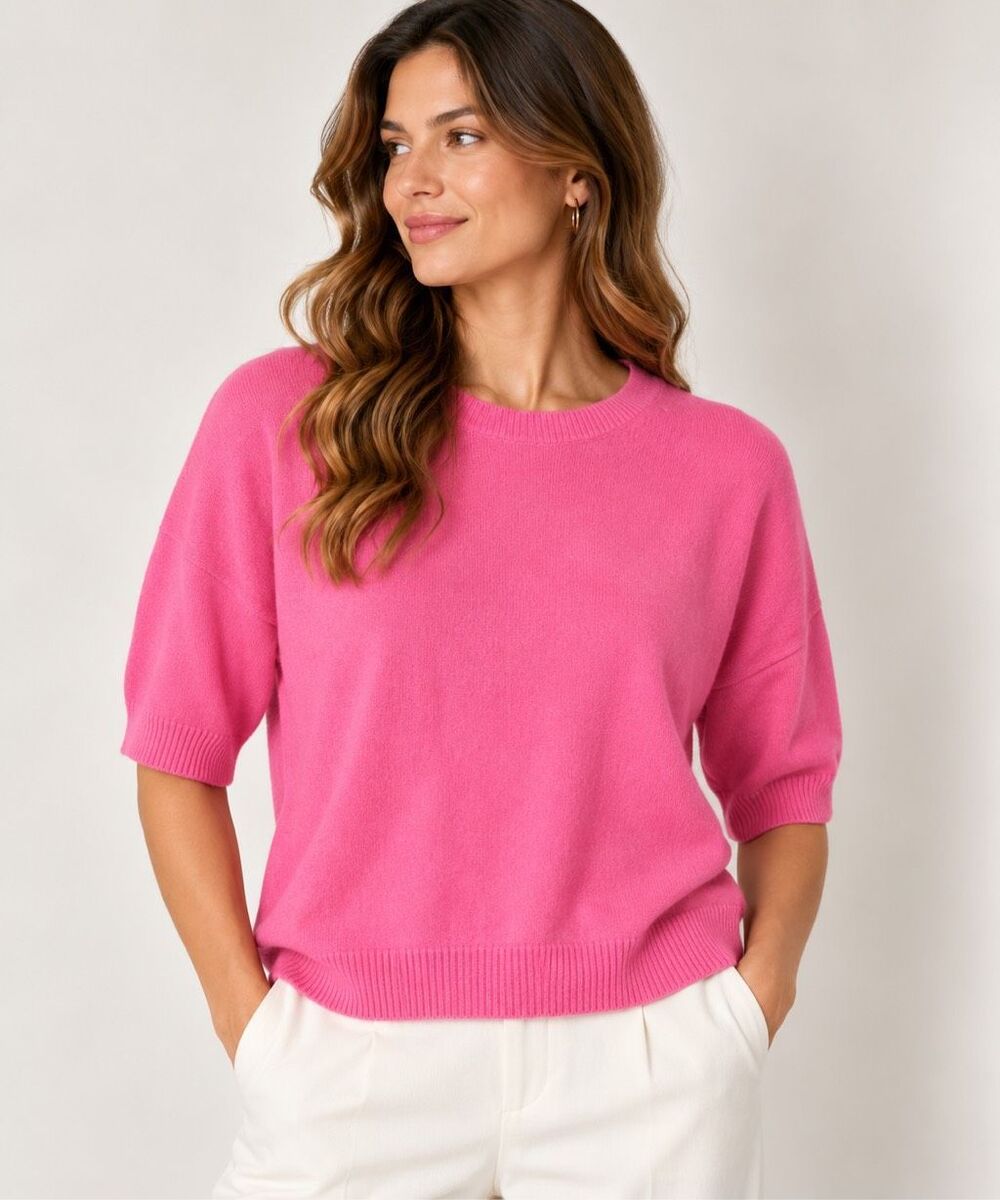 NWT Me + Em 100% Cashmere Relaxed Knitted T Shirt Size Medium Perfect Pink